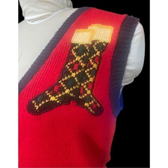 Holiday Sweater Vest Scottish Button Front Red/Blue Size M - Picture 8 of 12